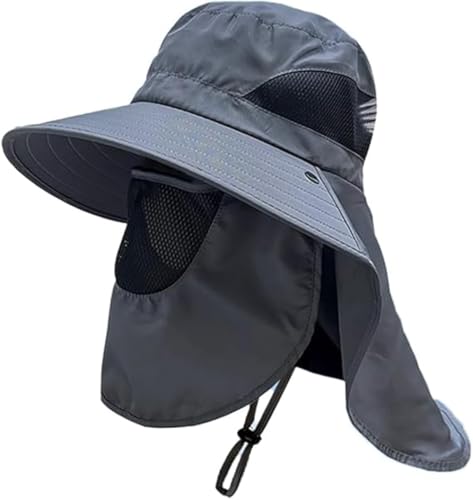 HASTHIP® Sun Hat Wide Brim Hat Hiking Hat UV-Protection Sun Hat with Neck Flap & Removable Face Cover Outdoor Unisex Sun Hat with Chin Strap, Breathable Sun Hat for Hiking, Fishing, Gardening, Grey HASTHIP® Sun Hat Wide Brim Hat Hiking Hat UV-Protection Sun Hat with Neck Flap & Removable Face Cover Outdoor Unisex Sun Hat with Chin Strap, Breathable Sun Hat for Hiking, Fishing, Gardening, Grey
